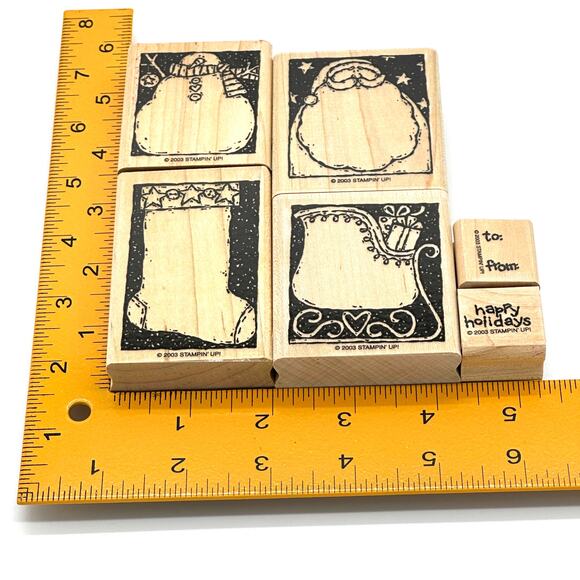 Stampin' Up! Holiday Woodcuts Rubber Stamps Christmas Sleigh Stocking Snowman - Picture 11 of 13